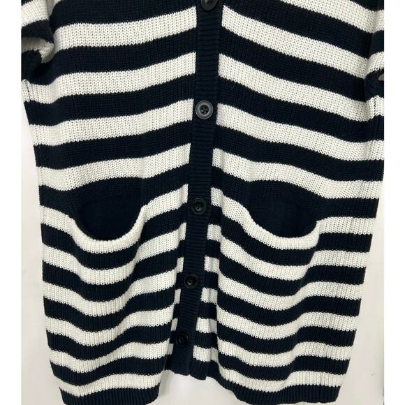 Cabi Whistle Navy Blue & White Striped Long Line Cardigan Sweater Small Coastal - Picture 5 of 11